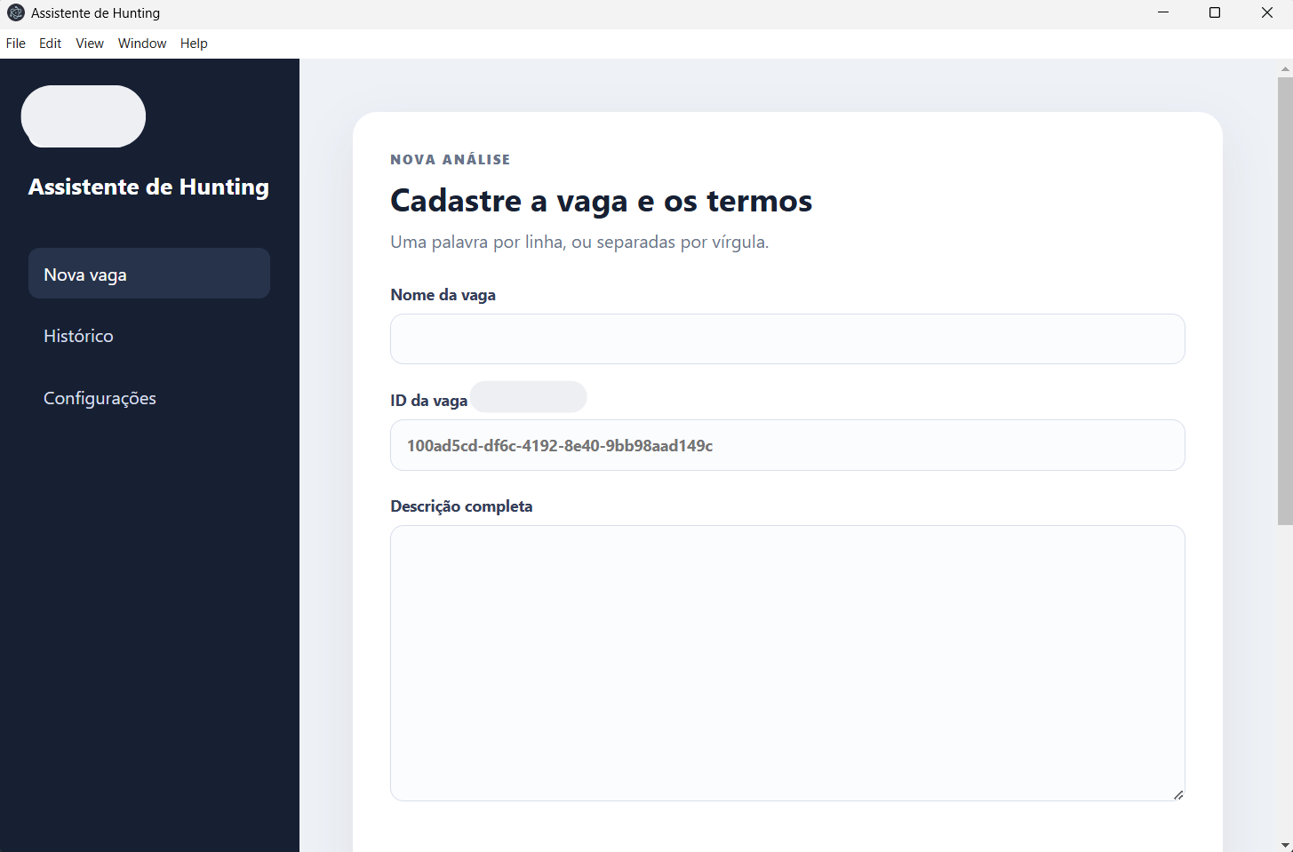 Interface do Assistente de Hunting