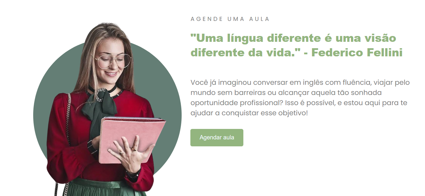 Interface da plataforma Aulas de Inglês