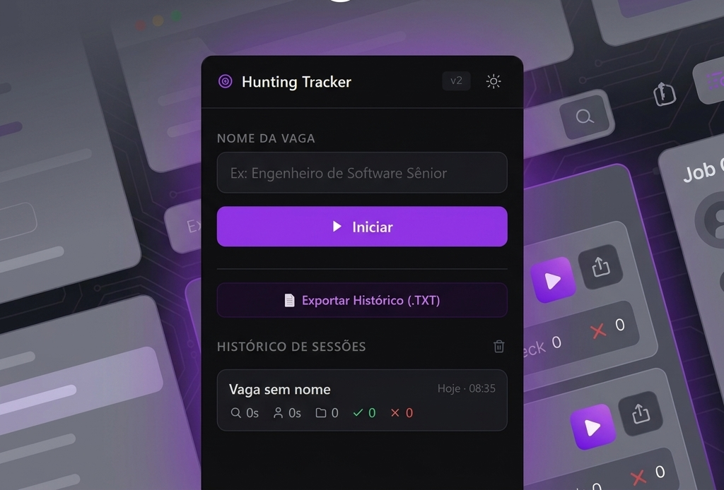 Interface da extensão Hunting Tracker